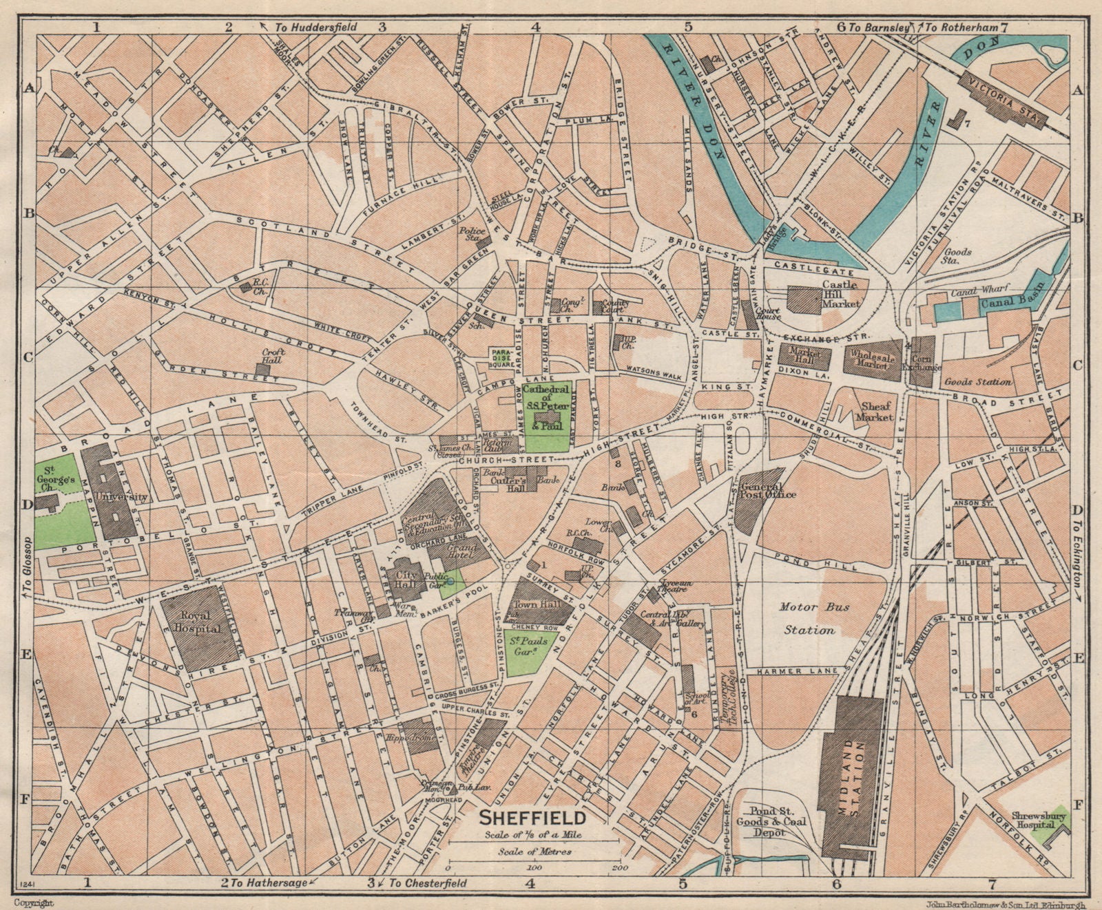 SHEFFIELD. Vintage town city map plan. Yorkshire 1950 old vintage chart